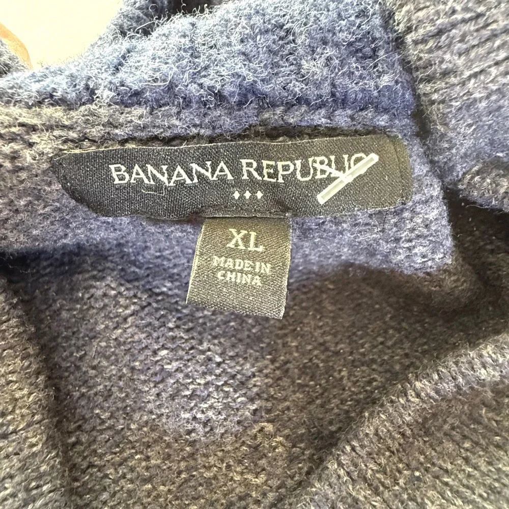Banana Republic Mens XL Navy Blue Shawl Collar Toggle Wool Blend‎ Sweater